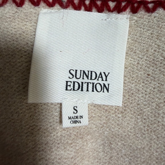 Sunday Edition NWOT Cream &Burgundy Trim Cardigan W/Front Tie Closure Size S - Picture 8 of 10